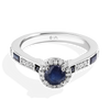 R2-D2™ 14K WHITE GOLD HALO ENGAGEMENT RING with Blue Sapphire Round Center Stone and 1/4 CT.TW. Diamonds, Garnet, Blue Sapphire