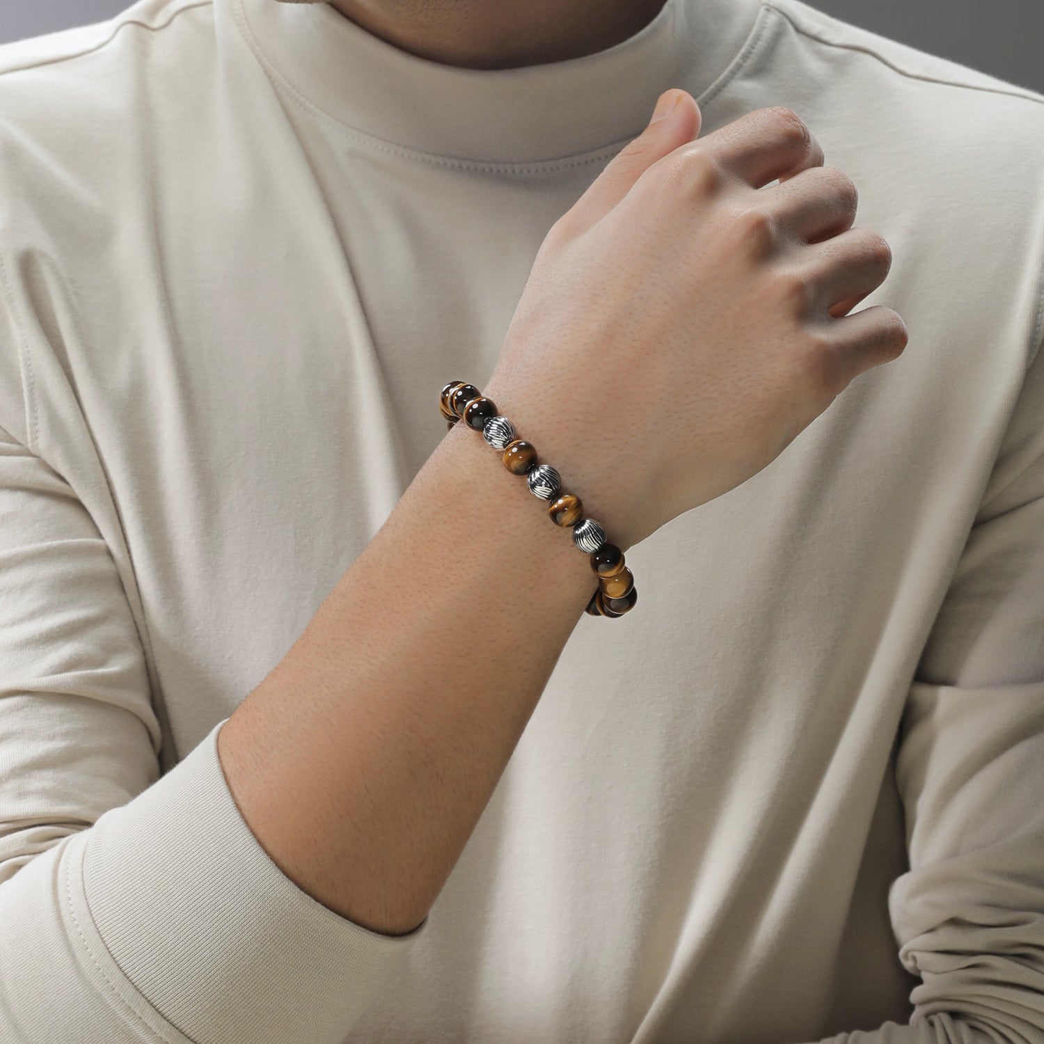 Root Chakra tiger eye gemstone beaded silver bracelet at ₹3250 | Azilaa