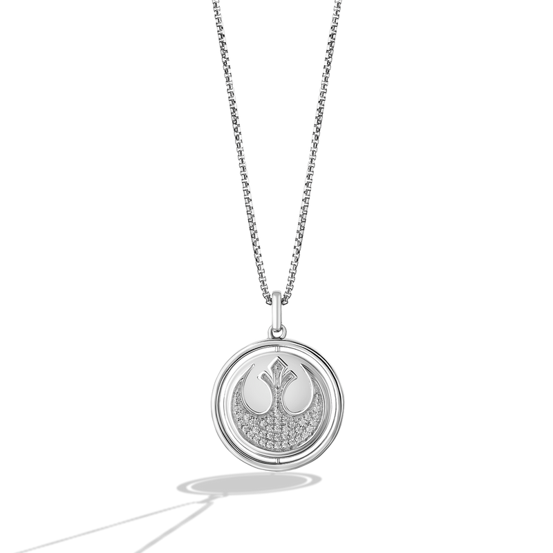 Star Wars™ Into the Galaxy White & Black Diamonds Necklace Pendant in Sterling Silver 1/5 CTTW View 2