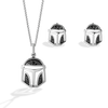 THE MANDALORIAN™ HELMET NECKLACE AND EARRING SET in Sterling Silver and Black Rhodium with 1/10 CT.TW. Black Diamonds