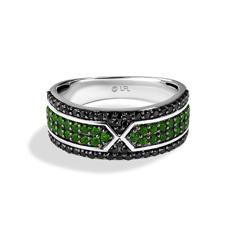 Star Wars Luke Skywalker™ LIGHT X DARK WOMEN'S Diamond RING, 1/2 CT.TW. Black Diamond and Green Diopside Silver and Black Rhodium Front view
