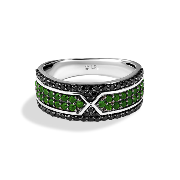 LIGHT X DARK WOMEN'S RING, 1/2 CT.TW. Black Diamond and Green Diopside Silver and Black Rhodium