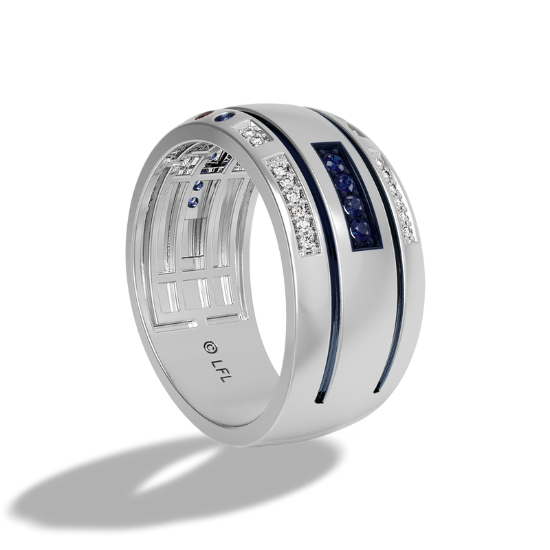 Star Wars™ R2-D2 Garnet & Sapphire Men's Ring in 10K White Gold 1/10 CTTW View 2