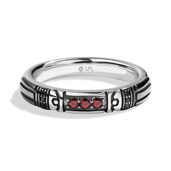 DARK ARMOR MEN'S RING Black Diamond Accent Garnet Silver with Black Rhodium
