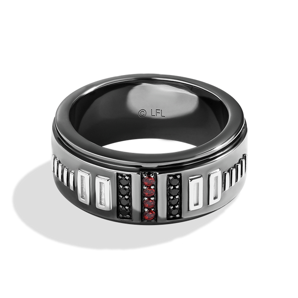 DARK ARMOR MEN'S RING 1/10 CT.TW. Black Diamond Garnet Silver with Black Rhodium