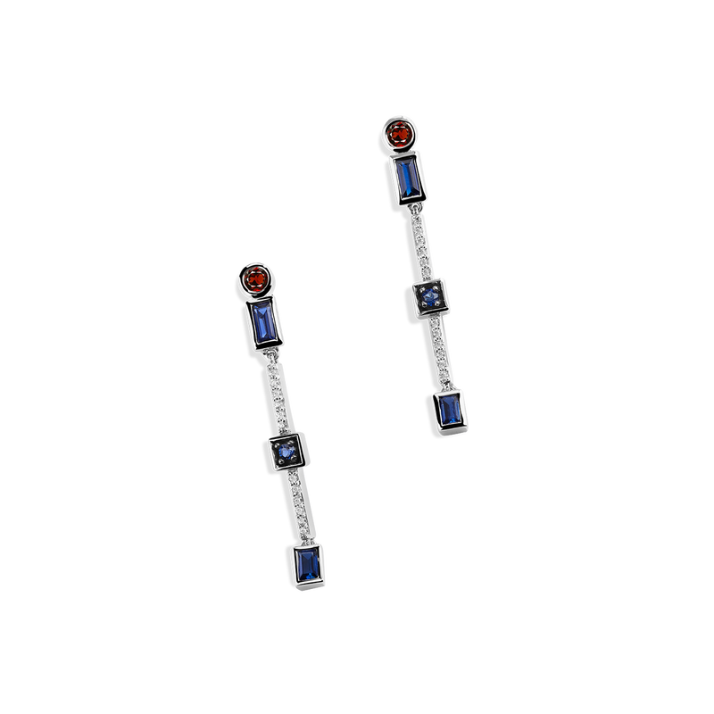 Star Wars R2-D2™ WOMEN'S Diamond EARRINGS 1/10 CT.TW. White Diamonds Garnet and Blue Sapphire Silver Front view