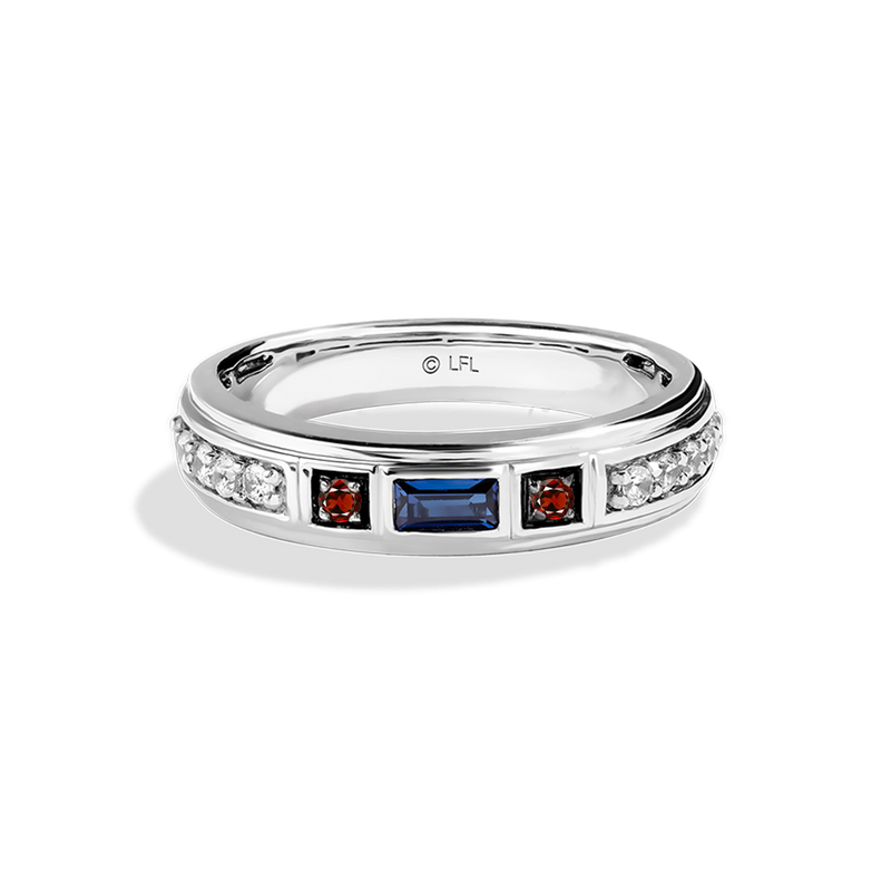 Star Wars R2-D2™ MEN'S Diamond BAND 1/5 CT.TW. White Diamonds Garnet and Blue Sapphire 14K White Gold Front View