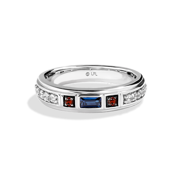 R2 SERIES MEN'S BAND 1/5 CT.TW. White Diamonds Garnet and Blue Sapphire 14K White Gold