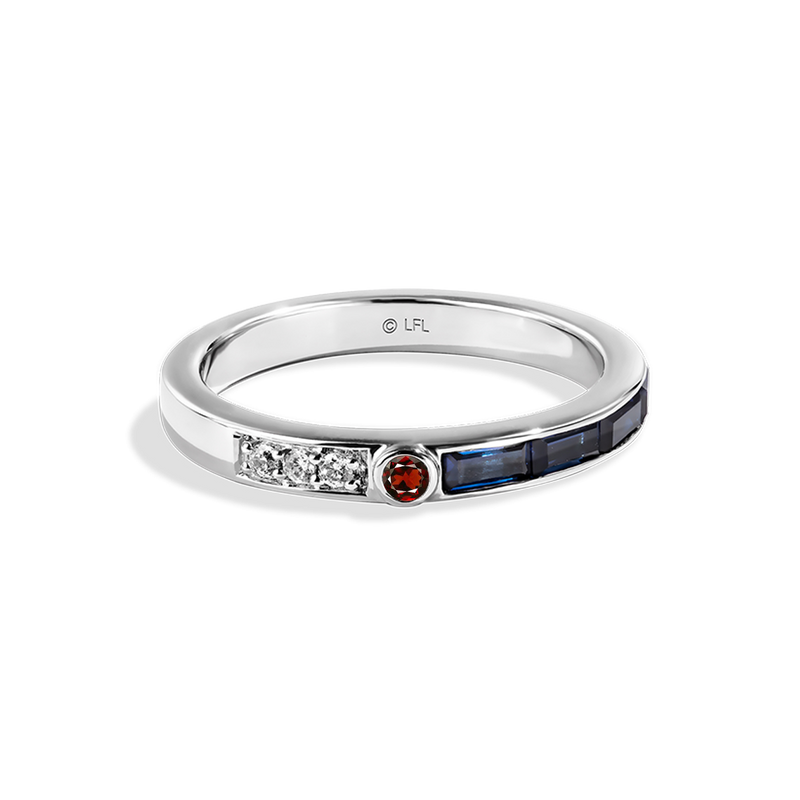Star Wars R2-D2™ WOMEN'S Diamond RING Accent Garnet and Blue Sapphire 14K White Gold Side view