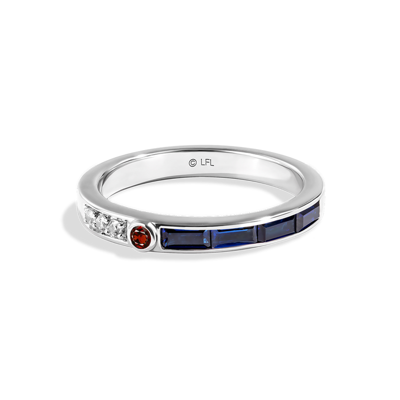 Star Wars R2-D2™ WOMEN'S Diamond RING Accent Garnet and Blue Sapphire 14K White Gold Front view