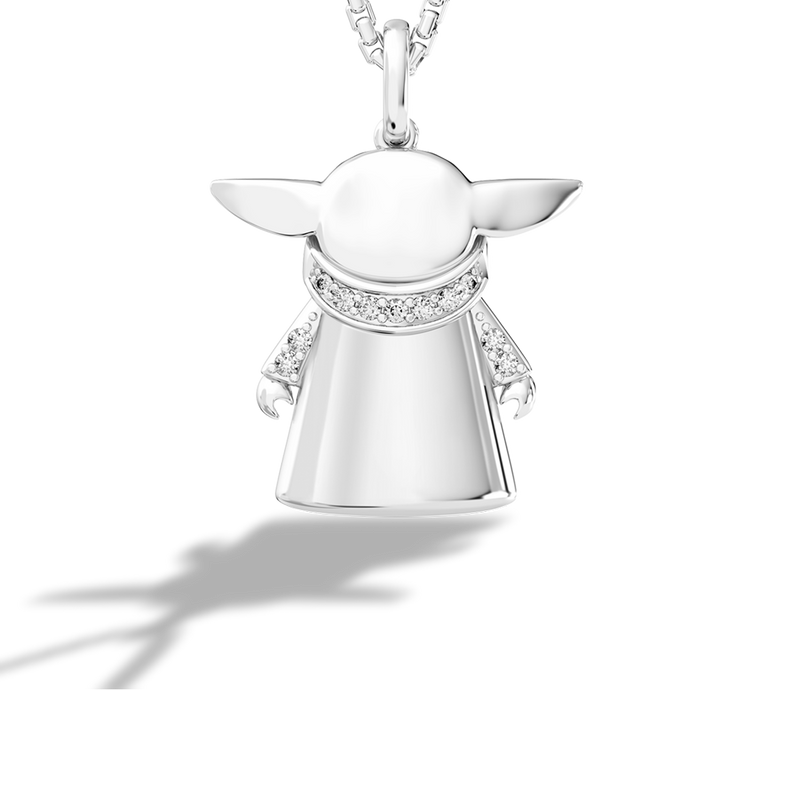 Star Wars™ The Child Diamonds Women's Necklace Pendant in 10K White Gold 1/10 CTTW View 1