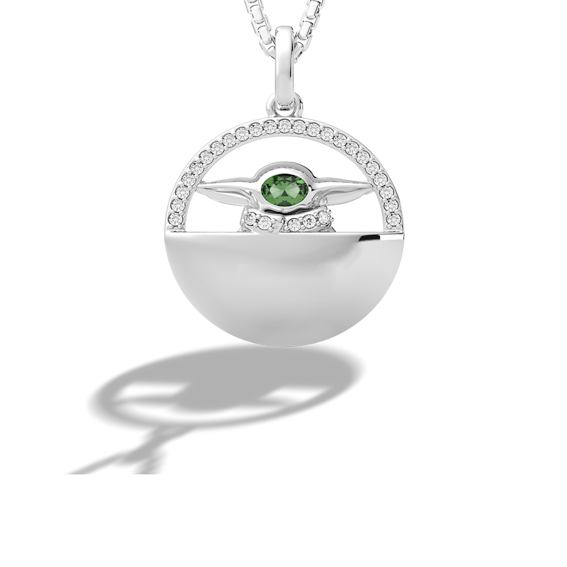 Star Wars™ The Child Green Tourmaline Women's Necklace Pendant in 10K White Gold 1/8 CTTW View 1