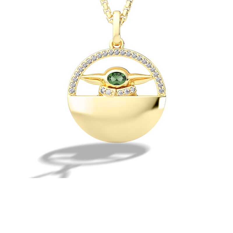 Star Wars™ The Child Green Tourmaline Women's Necklace Pendant in 10K Yellow Gold 1/8 CTTW View 1
