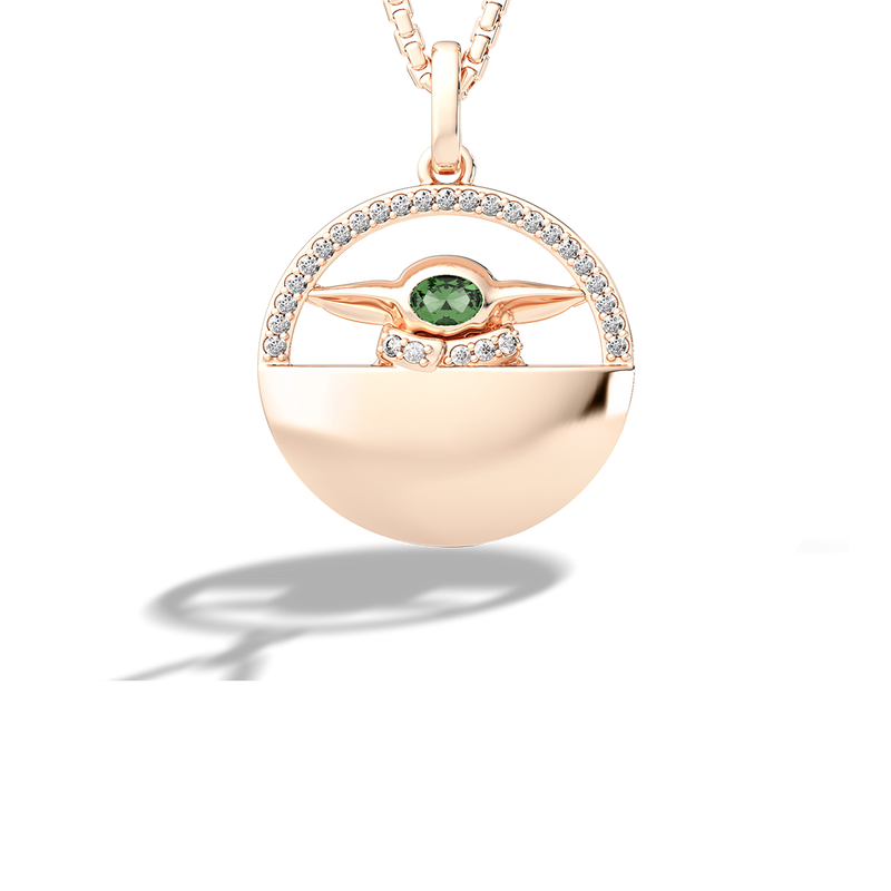 Star Wars™ The Child Green Tourmaline Women's Necklace Pendant in 10K Rose Gold 1/8 CTTW View 1