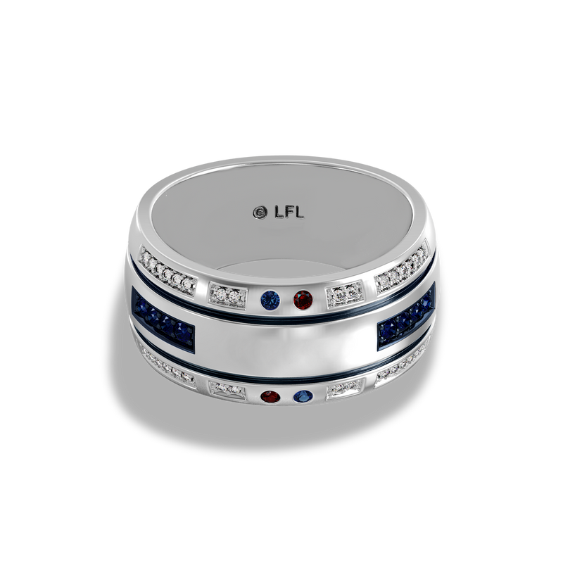 Star Wars™ R2-D2 Garnet & Sapphire Men's Ring in 10K White Gold 1/10 CTTW View 1