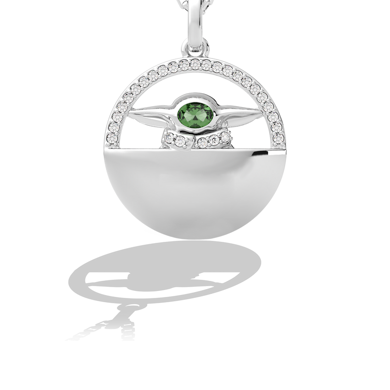 Star Wars™ The Child Diamonds & Green Tourmaline Women's Necklace Pendant in Sterling Silver 1/8 CTTW View 2